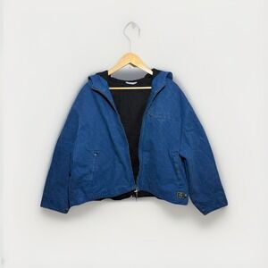 Zara Relaxed Fit Crinkle Jacket Blue M NWT Canvas Zip $109